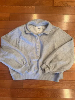 Aerie Oh Snap! Quarter-Snap Sweatshirt in Heather Gray - Size Large thumbnail 2