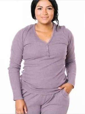 ✨Zyia Active Don't Wake Me Up Sz Small shirt purple waffle knit thermal✨ thumbnail 1