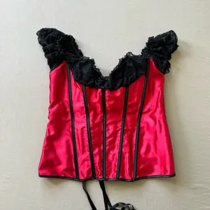 Frederick's Y2K Era Red Satin Lace Trim Corset Top thumbnail 1