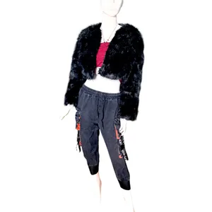 Womens Black Faux Fur Cropped Jacket Bolero Shrug Open Front Size Small thumbnail 2