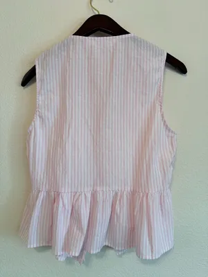 Altar'd State blouson Vest, striped white and pink, lightweight, ruffle hem sz M thumbnail 7