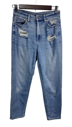 American‎ Eagle Mom Straight Jean Women Size 0 Light Wash Distressed Blue thumbnail 1