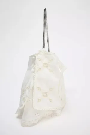 Zara Cream Lace Appliqué Shoulder Bag with Chain Strap Bohemian Summer Vacation thumbnail 3