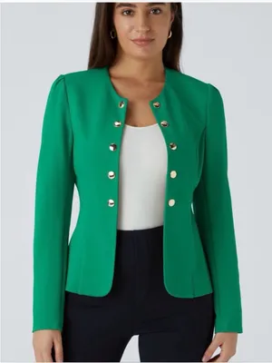 Halara Round Neck Long Sleeve Decorative Button Slim Work‎ Blazer Green NWT thumbnail 1