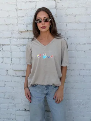 Vtg 90s fresh produce gray cotton t-shirt w/ watering can + flowers graphics Sz xl #90s #y2k #comfy #outdoors -small stain on the front thumbnail 3