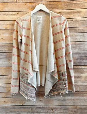 Billabong Raw Hem Southwestern Open Front Sweatshirt Cardigan Size Small thumbnail 1
