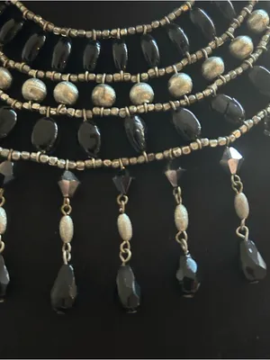 Black Beaded Statement Necklace and Earrings Set - Elegant Women's Jewelry thumbnail 2