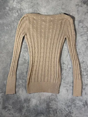 Vintage Y2K American Eagle Tan Cable Knit V-Neck Sweater Small Wool Blend Preppy thumbnail 7
