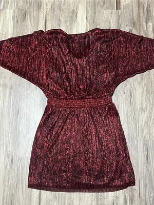 MSK Metallic Pleated Blouson Dress XL Red Black Shimmer Rhinestone Accent thumbnail 9