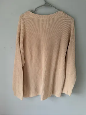 Aerie Knit Cotton Henley Sweater Button Up Hippie Boho Brown Tan Size S thumbnail 8
