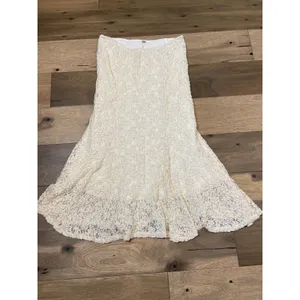 Free People Skirt Size L Cream Lace Tiered Mermaid Midi Cotton Blend thumbnail 3