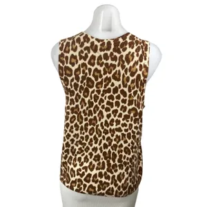 J.Crew Beige Leopard 100% Cashmere Sleeveless Knit Sweater Vest Tank Top Size L thumbnail 4