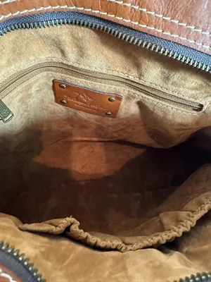 Patricia Nash Cognac Leather Tote Shoulder Bag Contrast Stitching Large Zip Top thumbnail 10