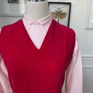 Vintage 60s Red Velveteen Shift Dress Pink Cropped Blouse XS thumbnail 3