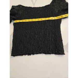​Crave Fame Y2K Black Smocked Lace Long Sleeve Notched Neck Boho Top Size XL thumbnail 6