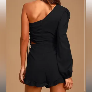 Lulu's Black One-Shoulder Cutout Ruffle Romper thumbnail 10