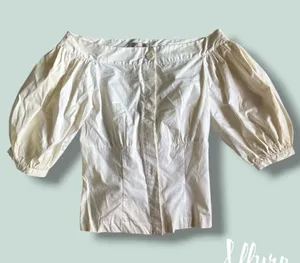 Allura White Off the Shoulder Lace Up Back Puff Sleeve Top Cotton Medium thumbnail 1