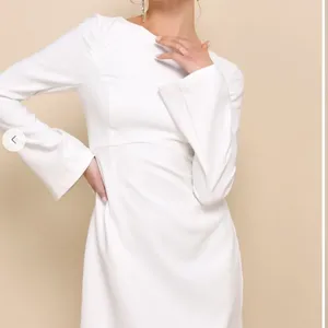 LULU's Bachelorette Engagement Bridal ELegant Sexy Pearls Bell Sleeve Mini Dress thumbnail 3