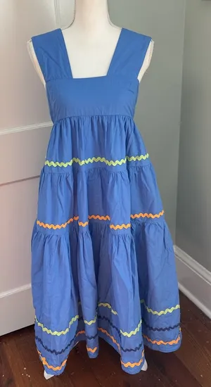 Anthropologie The Helena Square-Neck Tiered Midi Dress Smocked Scallop Size XXS thumbnail 1
