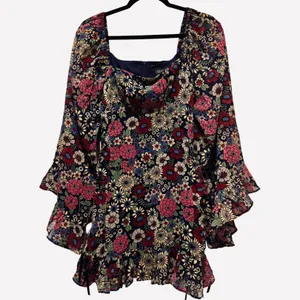 Hippie Boho Floral Print Mini Dress Size XS NWT thumbnail 1