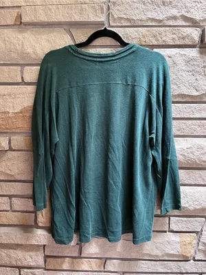 Daydreamer Queen Crest Long Sleeve Football Tee in Green Hemp Cotton large thumbnail 3