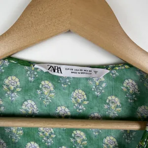 Zara Green Block Print Floral Hem Midi Dress XS Boho Prairie Cottage Relaxed thumbnail 9