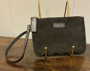 Rare Vintage Coach Brown Signature Monogram Canvas Clutch Wristlet Wallet thumbnail 1