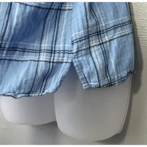 LOFT Peasant Top Size Medium Blue Plaid Crinkle Country Boho Cowgirl Western thumbnail 4