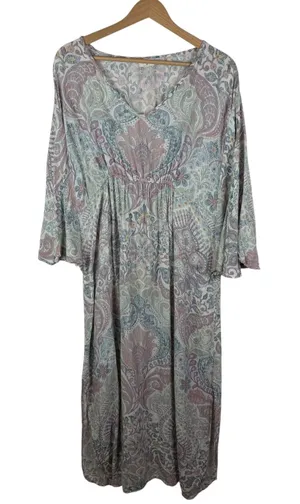 World Market Paisley Rayon‎ Kaftan Maxi Dress Size S/M Kimono Sleeve Boho Soft thumbnail 1