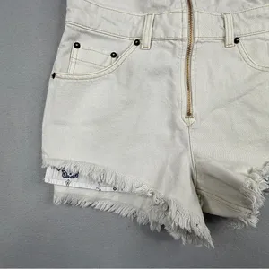 Free People We The Free Off White Zip Front Denim Shortalls Size 0 NWT thumbnail 3