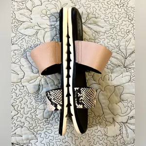 SOREL Ella II Slide Sandals Mauve Vapor Snake Print Leather Dual Strap Sz 11💛 thumbnail 5
