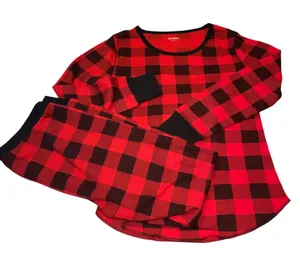 Old Navy Pajama Set Women L Red Buffalo Plaid Thermal 2 Piece Set Holiday Cozy thumbnail 1