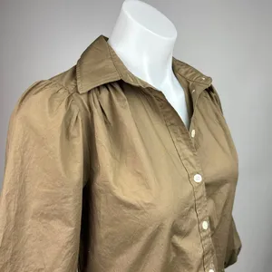 Gap NWT $80 Khaki Tiered Puff Sleeve Button Front Mini Babydoll Shirt Dress XSP thumbnail 11