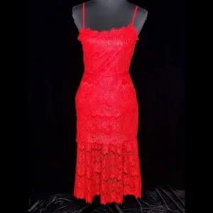 Lulu's Manning Red Lace Tiered‎ Midi Dress thumbnail 2