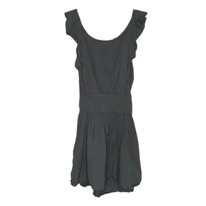 Free People‎ Mini Dress Womens Medium Grey Excellent Boho Open Back Ruffle Linen thumbnail 3