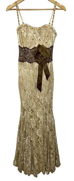 NWT Mandalay Cream Floral Lace Beaded Sequin Mermaid Evening Gown Dress Size 8 thumbnail 1