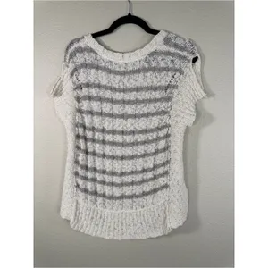 Free People Cream Grey Striped Chunky Knit Sweater Womens S Beachy Boho Summer thumbnail 3