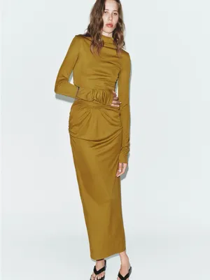 NWT ZARA FLOWY CUT OUT DRESS Body Con Olive Green Small Stretch thumbnail 2