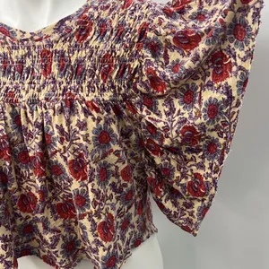 Free People small floral boho flutter sleeve linen cotton cropped top thumbnail 6