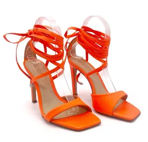 NEW Schutz Bryce Leather Stiletto Sandals Acid Orange Lace-Up Sandals Size 5.5 thumbnail 6