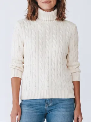Vintage Ralph Lauren Cable Knit Turtleneck Sweater Ivory Cotton Coastal preppy thumbnail 1