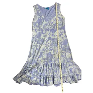 Fresh Produce Lavender White Floral Swirl Pattern‎ 100% Cotton Tank Dress Sz S thumbnail 7