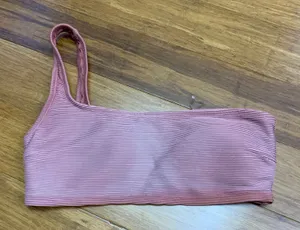 Garage One Shoulder Swim Top Womens Medium Ribbed Texture‎ Mauve Pink Swimsuit thumbnail 1
