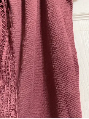 Colosa Boho Crochet Lace Peasant Top Burgundy Mauve Short Sleeve Size L thumbnail 8