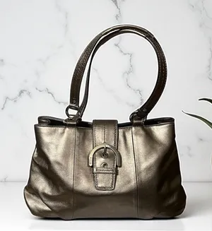 Coach Metallic Bronze Leather Buckle Shoulder Bag Satchel Handbag Purse‎ thumbnail 1