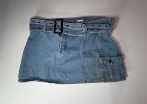 Princess Polly Light Blue Denim Mini Skirt with Studded Belt thumbnail 1