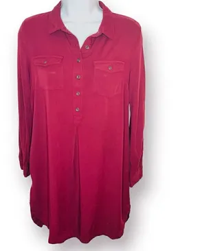 Old Navy Half Button Down Tunic Shirt Dress Pinot Maroon Red S thumbnail 1
