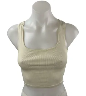 H&M Women's Cream Ribbed Knit Sculpt Square Neck Tank Cami Crop Top Size XS thumbnail 1