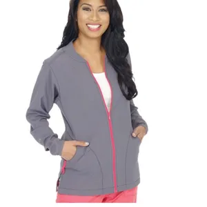 Carhartt CROSS-FLEX Made to Move zip front scrub jacket - Pewter/Coral small thumbnail 2