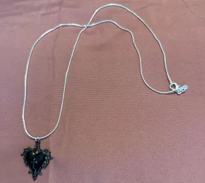 Sterling Silver 925 Heart Pendant Necklace with Black Stone thumbnail 1